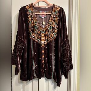 Johnny Was Chiri Velvet Swing Blouse NWT size XL